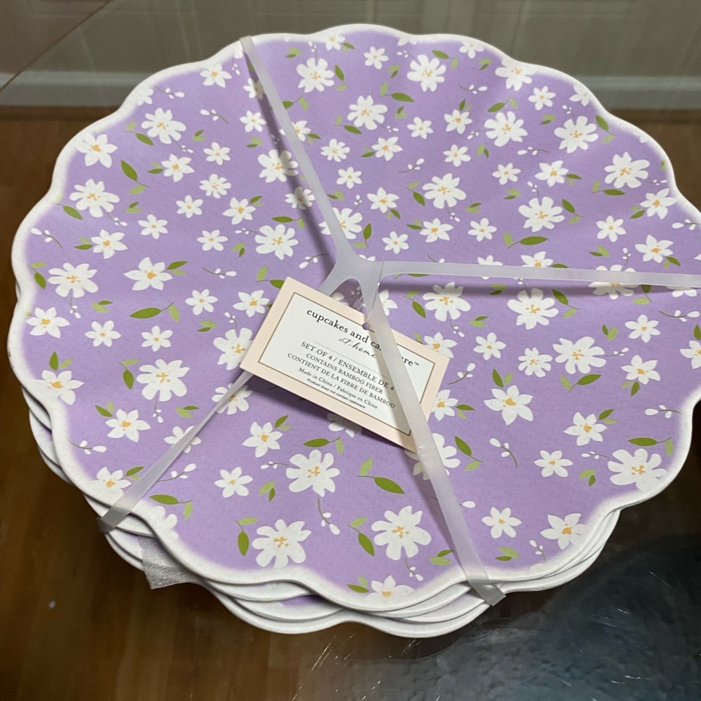 - Brand New Set Of 4 10.5” Dinner Plates Blue Dishwasher Safe